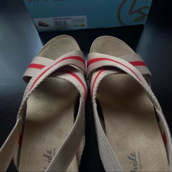 LIFE STRIDE Dream Big Stretch Gore Wedge Sandal Blush Red Size 9.5 - Picture 4 of 11